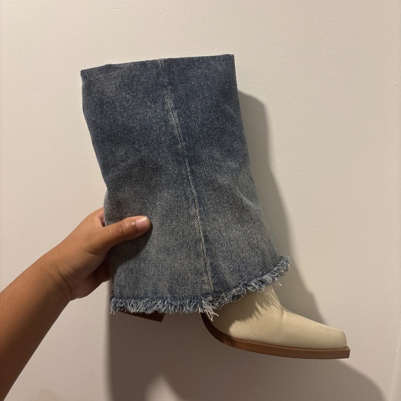 ALDO DENIM FOLDED OVER HEELED BOOTS - Picture 3 of 5